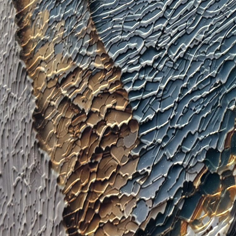 Detalle del relieve: borde dorado y capas superpuestas